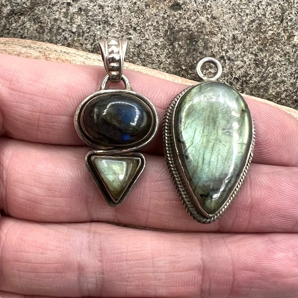 Two Sterling Silver Natural Labradorite Pendants - Picture 3 of 4